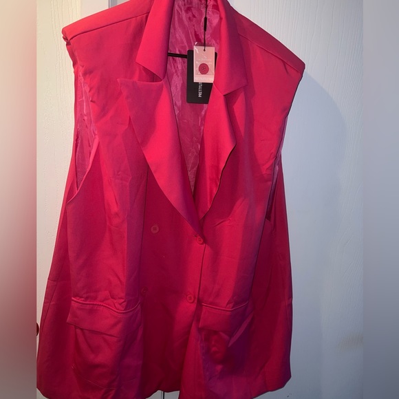 Plus Hot Pink Sleeveless Shoulder Pad Double Breasted Blazer Dress - from PLT - Picture 5 of 8